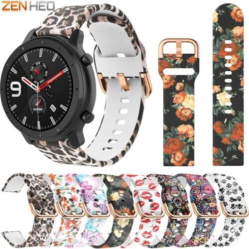 22mm Silicone Watchband For Huami Amazfit GTR 47mm Watch Band Replacement Flower Printed Strap For Samsung Galaxy Watch 46mm