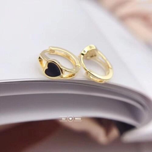 Free Shipping New Vintage Japan Korean Hoop Earrings For Women Handmade Sweet Black Heart Circle Jewelry Pendientes Gifts