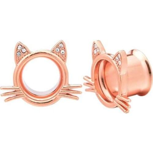 New Arrival Crystal Cat Ear Plugs Tunnels Flesh Expansions Piercing Earring Gauges Ears Expander Rings Fashion Women Jewelry
