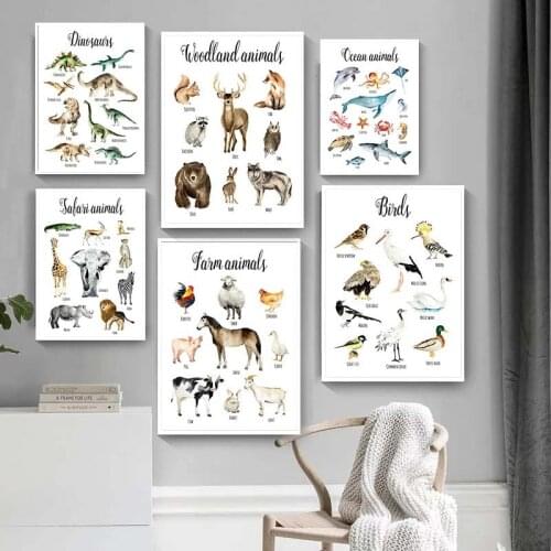 Nordic Art Decor Ocean Land Animal Dinosaurs Picture Quality Canvas Painting Poster Home Decor Nursery Kids Room Wall Decor A886