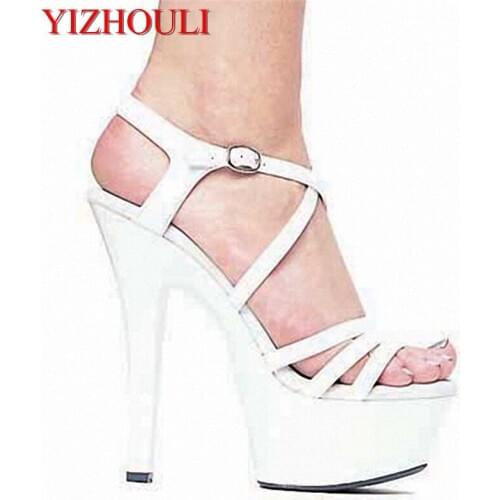 Ultrafine 15cm High-Heeled Shoes Sandals White Bride Wedding Shoes Platform Steel Pipe Dance Shoes 6 inch Sexy Fashion Shoes