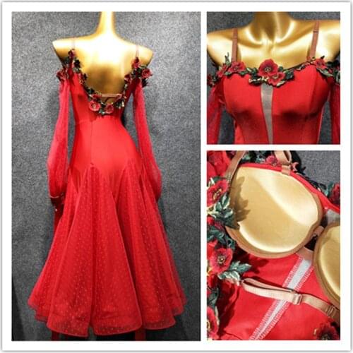Standard ballroom dress viennese waltz dress waltz dance costumes red tango dress foxtrot dance dress dance clothes ball dress