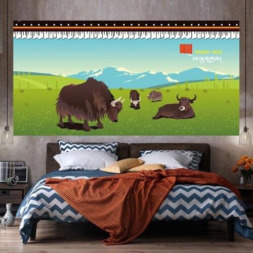 Grassland animal tapestry tibet yak wall hanging carpet dorm decoration boho blanket