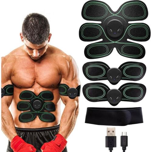 Muscle Stimulator EMS Abs Trainer Abdominal Belt USB Rechargeable Home Gym Muscles Toner Electrostimulator with Support Belt