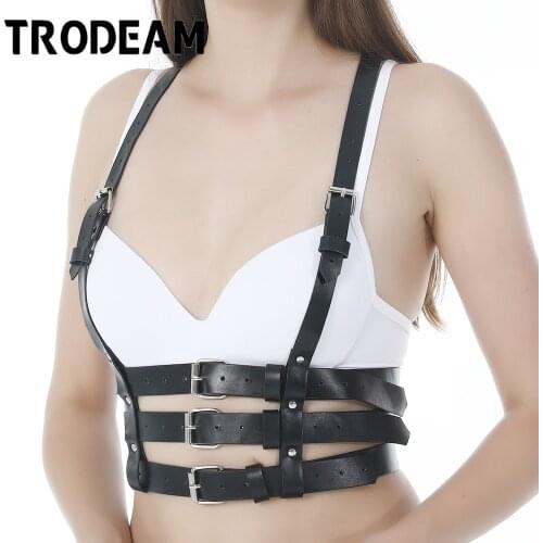 TRODEAM Bondage Harness Fashion Women Leather Chest Straps BDSM Bra Body Cage Sexy Gothic Garter Belt Crop Top Waist Belt