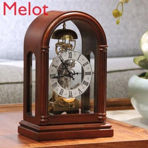 Maple Leaf Mechanical Clock Creative Antique Style Desk Clock Solid Wood Retro Desk Clock Chinese Living Room Luxury Clock