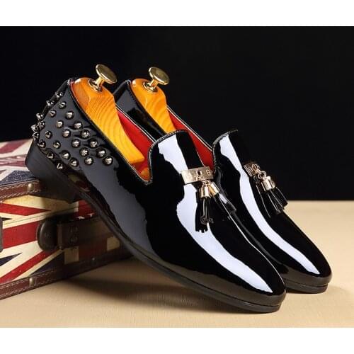 Spring Rivet Men Loafers Shoes Fashion Personality Solid Slip On Leather Shoe Man Party Footwear Flats Big Size 37- 48