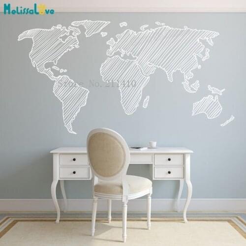 World Map Lined Up With Lines Wall Sticker Home Deocration For Living Room Bedroom Vinyl Self-adhesive Decals Art Murals YY823