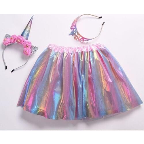 New Tutu performance Unicorn Shinny Rainbow skirt princess rainbow Graps skirt with 2pcs matching hairband free