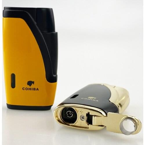 Cigar Cigarette Tobacco Lighter 2 Torch Jet Flame Refillable With Punch Smoking Tool Accessories Portable Gift Box