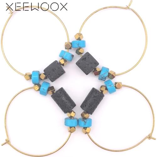 Natural Stone Black Blue Bohemia Boho Hoop Earring Woman Statement Hoop Earring XEEWOOX Design Party Gift 2019 New