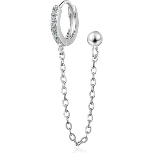 2020 Fashion Silver Color Hoop Earrings Chain Small Round Circle Hoop Tassel Ear Rings Two Ear Holes Piercing For Women