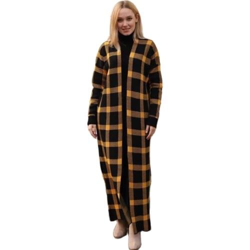 2 Pieces Square Pattern Turtleneck Women’s Set, Maxi Dress and Cardigan Suit Islamic Fashion Muslim Clothing Turkey Dubai 2021