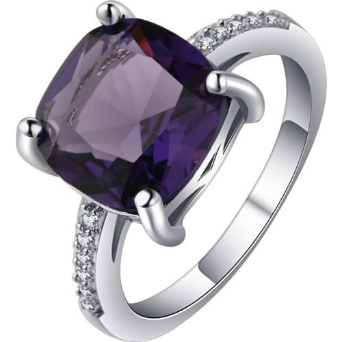 2017 hot brand enagement ring for women Purple exposed square crystal noble trendy jewelry fashion bague wholesale gift