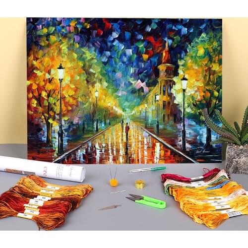 Gold Winter Printed Fabric 11CT Cross Stitch DIY Embroidery Full Kit DMC Threads Craft Handmade Hobby Sewing Counted Needle