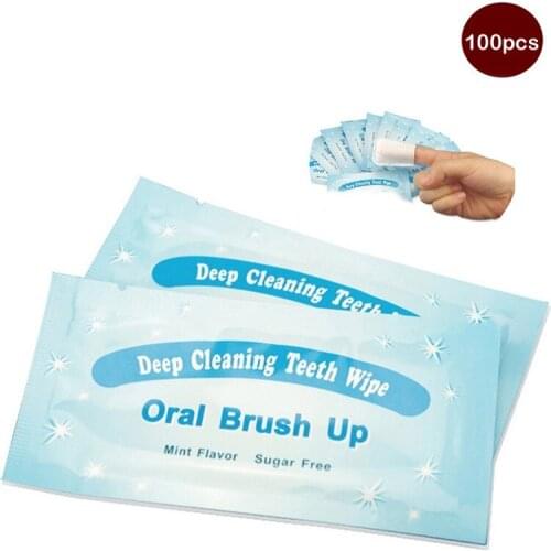 100pcs Deep Cleaning Teeth Wipes Teeth Whitening Aid Dental Brush Up Finger Wipe Tooth Cleaning Oral Hygiene Care Tool