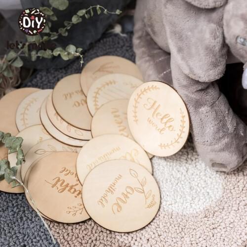 LetS Make 12Pc 3.9In Infant Milestone Wood Commemorative Chip For Baby Growth Newborn Announcement Souvenir Monthly Crib Decor