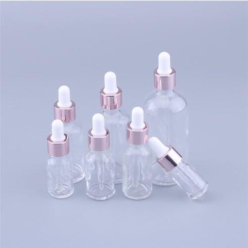 12pcs/lot 5-100ml rose cap transparent glass dropper bottle essential oil bottle with cap