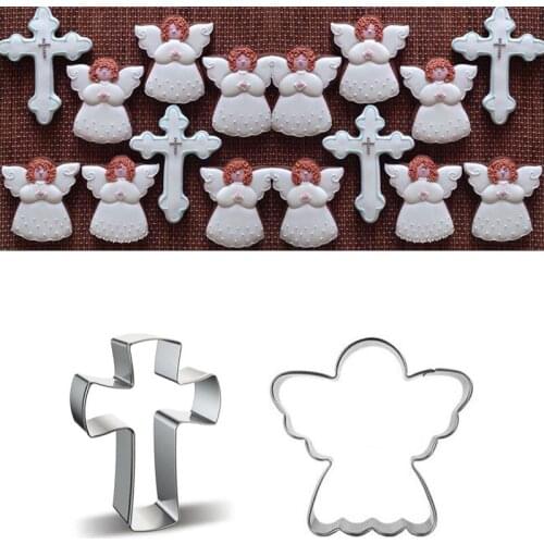 2pcs patisserie reposteria Angel Cross Metal Cookie Cutter Sugarcraft Fondant Cake Decor Tools Cupcake Toppers Biscuit Gum Mold