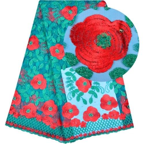 5 Yards/Piece African Lace With Stones Green Color Embroidery Tulle Lace Fabric African French Lace Fabric High Quality 1143