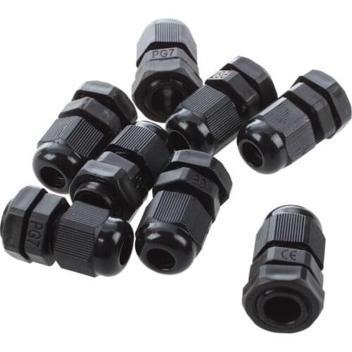 8 PCS PG7 Black Plastic Waterproof Cable Gland Connector 3-6.5mm