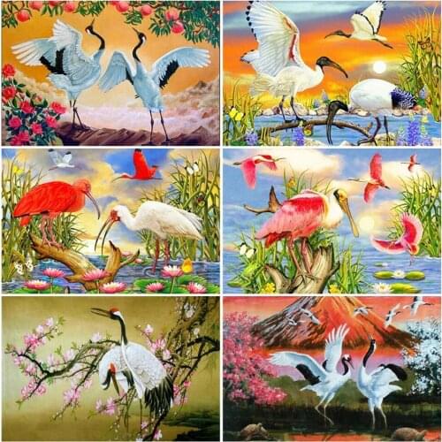 Canvas Size Full Circle Diamond 5d Diy Diamond Embroidery White Crane Diamond Painting Cross Stitch Rhinestone Mosaic Decoration