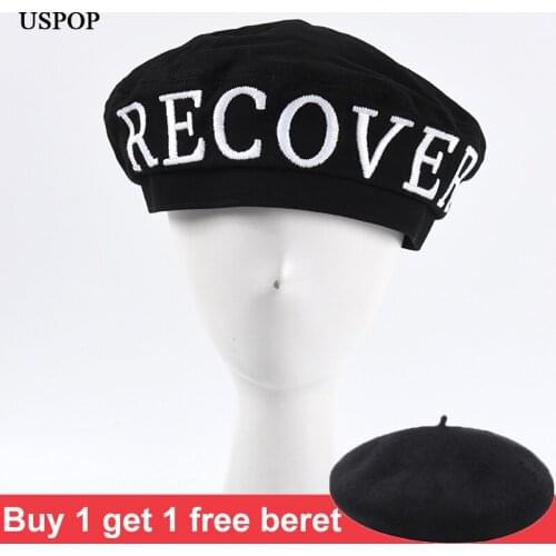 USPOP 2020 Women berets letter embroidery beret female autumn cotton hat