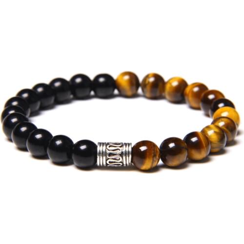 8mm Natural Tiger Eye Stone Bracelet Men Fashion Black Onyx Beaded Charm Bracelet Bangle Jewelry for Women Men Gift Dropshipping