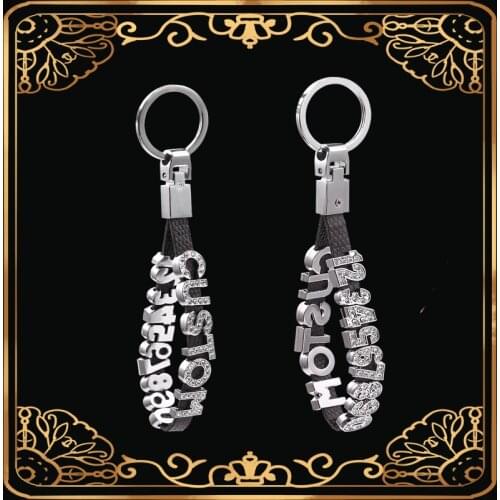 Silver Crystal Letters Belt Key Ring Phone Number Name Custom Keychain Trendy Jewelry Accessories For Men Women