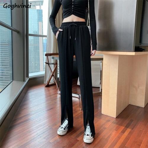 Pants Women Split Drawstring Wide Leg Autumn Empire Loose All-match Fashion New Korean Trousers Casual Pockets College Bottoms