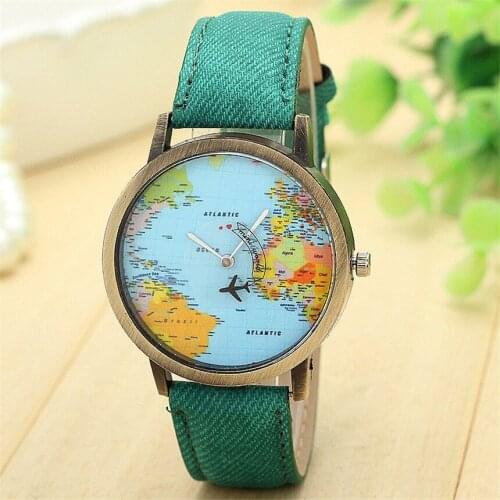 Cool Mini World Fashion Quartz Watch Men Unisex Map Airplane Travel Around The World Women Leather Dress Wrist Watches