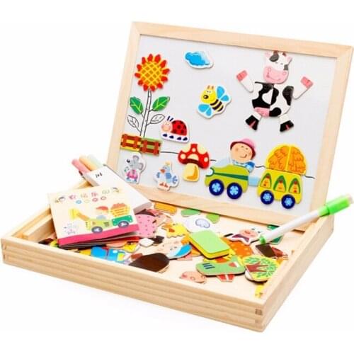 1 Set Wooden Magnetic Puzzle educational Toys 3D Puzzle Map / Animal Parent-child Drawing Board For Kids Learning Wood Toys Gift