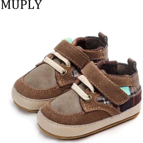 Genuine Leather Baby Shoes For Newborn Spring First Walker Baby Boys Girls Infant Toddler Plaid Pattern Shoes