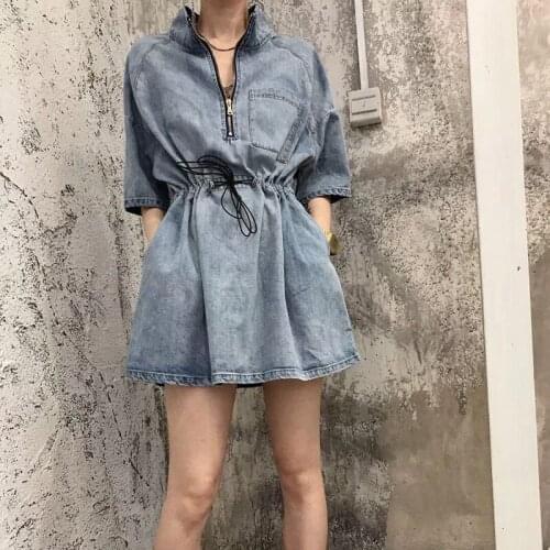 Denim Dress Summer 2021 Spring New Women Clothing Short Lady Blue Casual
