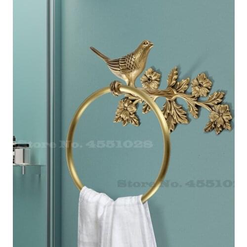 European Style Light Luxury Bird Towel Rack All-copper Ornaments Retro Round Towel Ring Household Bathroom Bathroom Towels Bar