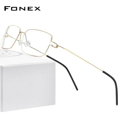 FONEX Titanium Alloy Glasses Men Square Myopia Eyeglasses Frame Optical Frames Prescription Korean Screwless Eyewear 98606