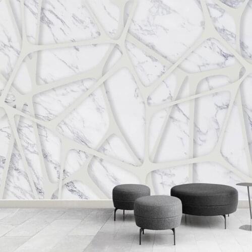 Custom Photo Mural White Marble Texture 3D Abstract Geometric Lines Living Room TV Background Wall Murals Wallpaper Waterproof