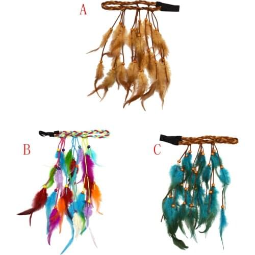Feather Headdress Bohemian Hippie Headband Resin Beads Fashion Peacock Feather Headband Hair Accessories Jewelry