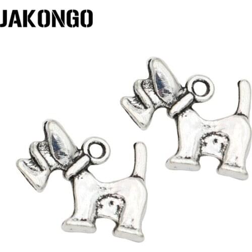 JAKONGO Antique Silver Plated Dogs Charms Pendant for Jewelry Making Earrings Bracelet Accessories DIY 15x18mm 15PCS/lot