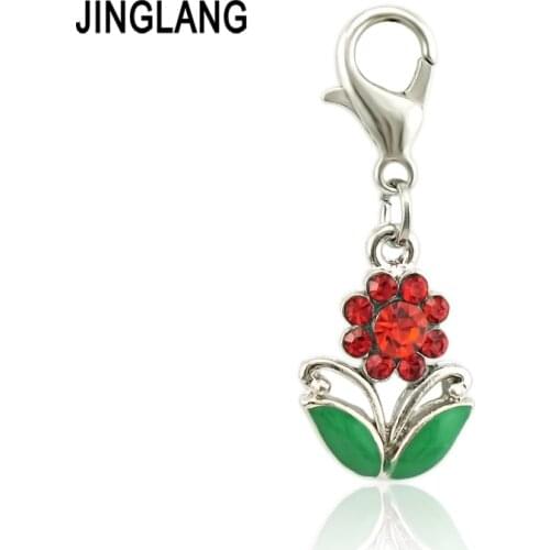 JINGLANG High Quality Fashion Enamels Charms Gift Flowers Alloy Pendant Bracelet Necklace Jewelry Accessories DIY Craft 12 Pcs