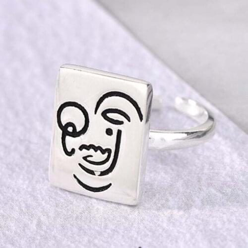 Hot Sale Happy Smiley Ring Funny Expression Large Retro Gold Women Jewelry Wedding Couple Ring Gift for Man Steampunk Viking