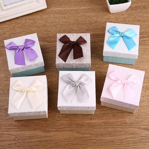 High Quality 6 Pack/Lot 9x8.5x5.5 cm Kraft Paper Creative Box Jewelry Ribbon Bow Bracelet Watches Gift Box Cases with Pollow