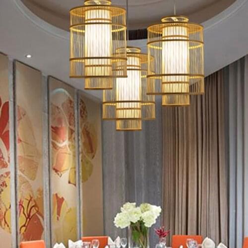 Creative design Hand Knitted Bamboo Pendant Lamps Modern Lantern pendant lights Engineering Decor Lighting Wood Suspension G087