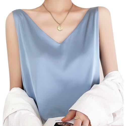 Women New Sling Silk Camisole Vest Strappy Short Loose Vest Tank Top V-Neck Silky Summer Sexy Multicolor Camis Fabric Soft