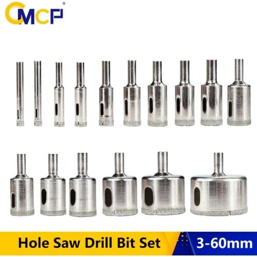 CMCP Diamond Coated Hole Saw Drill Bit Set Cutter 3-60mm Diamond Core Drill Bits For Glass Marble Tile Granite Drilling