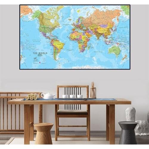150*100 cm The World Political Map Wall Art Poster Non-Woven Canvas Painting School Supplies Living Room Home Decoration