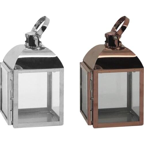 Stainless Steel Rose Gold Silver Lantern Candlestick European Candlesticks Glass Candle Holder Romantic Candlestick Decoration