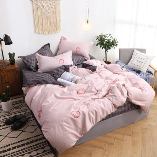Bedclothes Good Air Permeability Bedding Strawberry Duvet Cover+lattice Fitted Bedsheet+Pillowcases Double Bedspreads Bedclothes