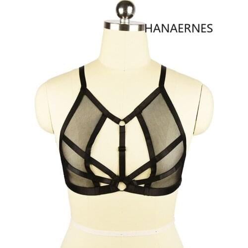 Sexy goth clothes Cross Elastic body HARNESS BRA Bondage Cage Bra Women Black Lingerie Pole Dance Fetish Wear Underwear garter