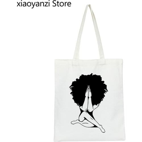 Afro woman Praying Print Women Shoulder Bags Casual Student Books Bags Lady Girl Handbags Eco Reusable Canvas Shopping Bag S-459